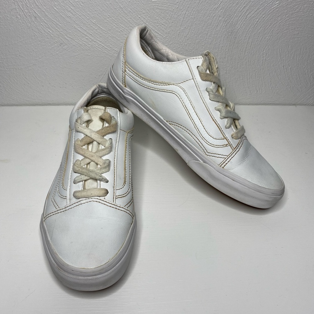 White Leather Vans Sneakers Mens size 8.5 Womens size 10